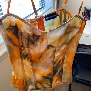 Orange Tie Dye Print Structured Corset Top